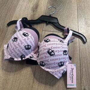 JUICY COUTURE SEXY PUSH UP‎ 3 PACK BRAS WOMEN SZ 34B Black Pink LOGO